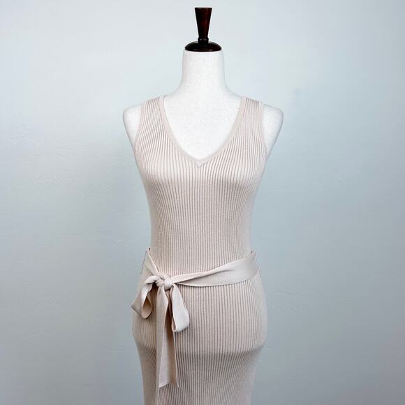 Active USA Rib Knit Bodycon Belted V-Neck Midi Dress - Picture 2 of 11